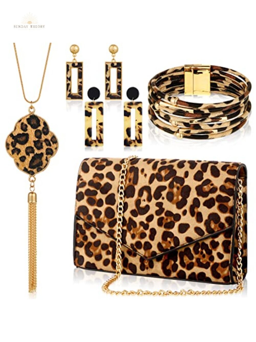 Leopard Jewelry Set with Earrings, Necklace, Bracelet, Purse